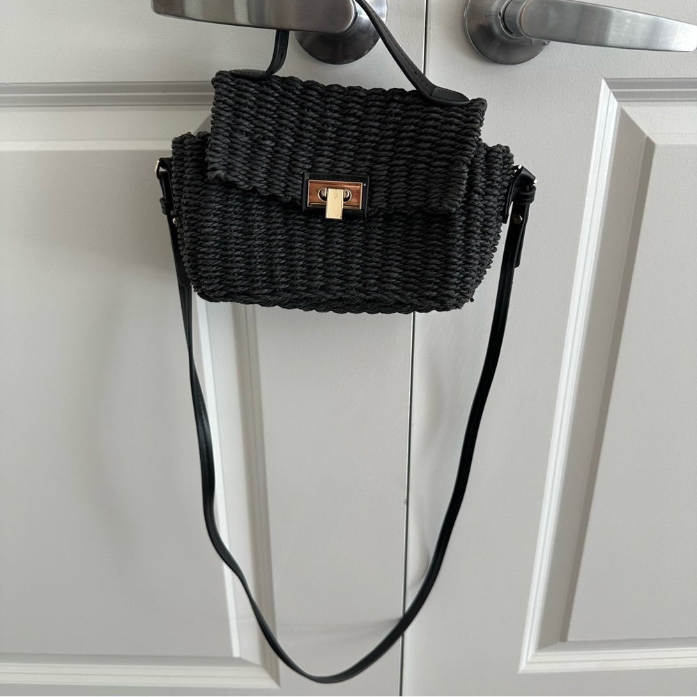 Zara Black Woven Crossbody Bag